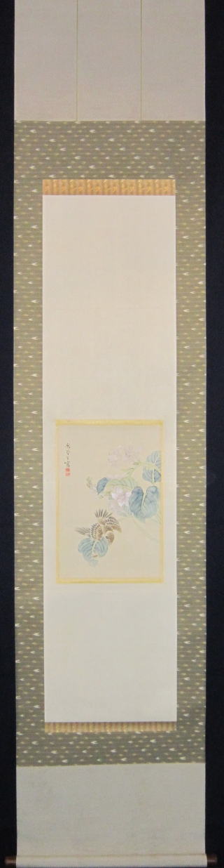 ギボシ花に雀図