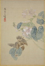 ギボシ花に雀図